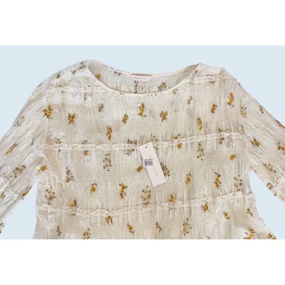 REBECCA TAYLOR Ines Smocked Floral Blouse Top Size Small NWT - Picture 4 of 8